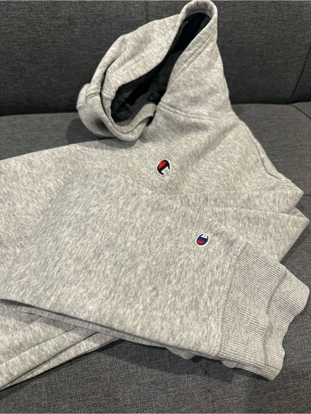 Champion Men's Gray Crewneck Sweatshirt with Small C Logo